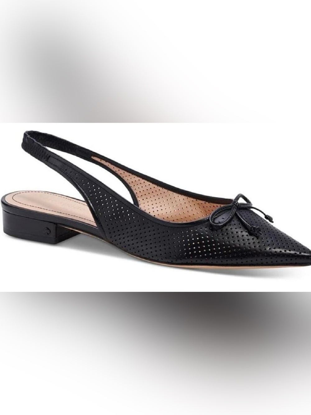 kate spade Black Perforated Slingback Pointed Toe Flat with Bow Accent